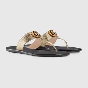 Gucci Leather Thong Sandal Gold